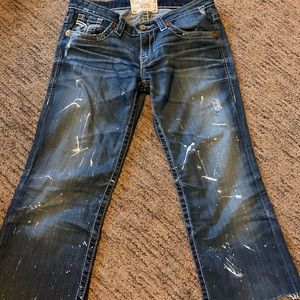 Big Star Cropped Frayed Splatter Painted Jeans